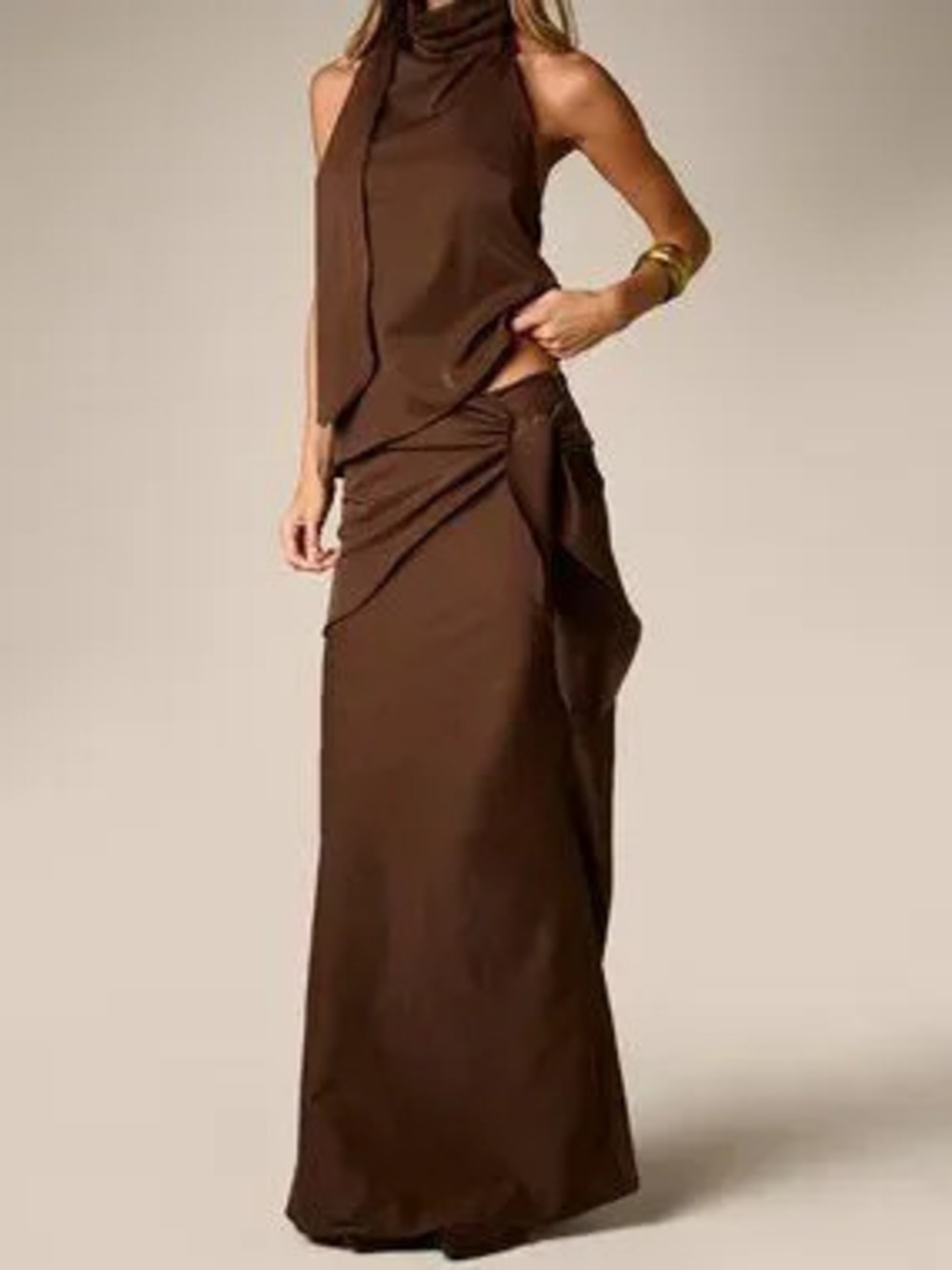 ZARA Brown Elegant Women's Maxi Skirt With Wrap Tie